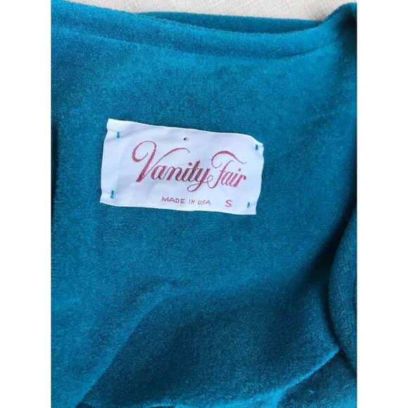 Vintage Vanity Fair Embroidered Zip-Up Long Robe M Teal USA ComfyMrs Roper - Picture 6 of 6